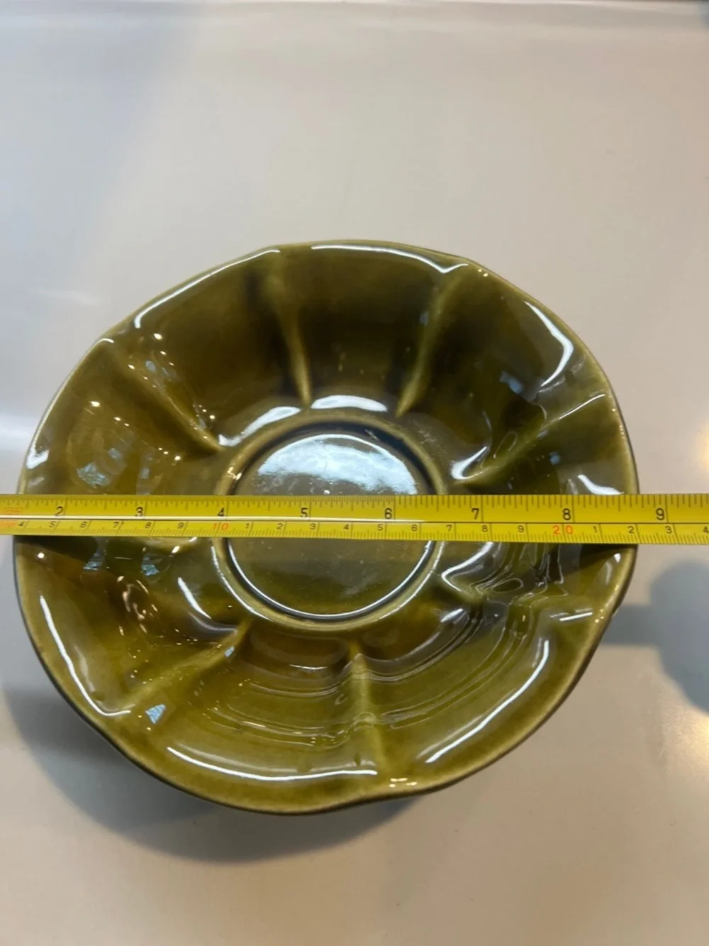 Mccoy Olive-Glaze Scalloped Footed Bowl